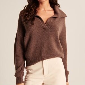 Abercrombie & Fitch Small Notch-Neck Sweater Polo Chocolate Brown Cozy Knit